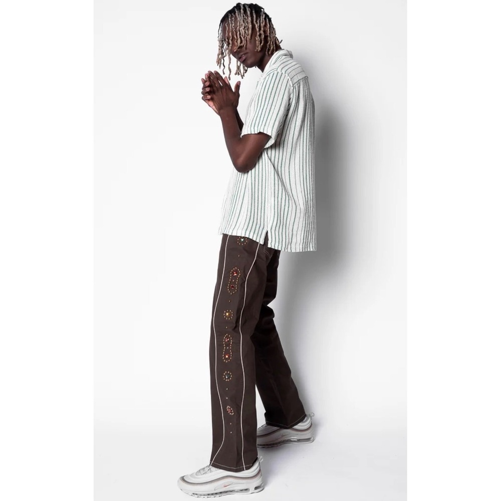 High Rollers Mens Brown Studded Jewel Embellished Western Straight Leg Pants S